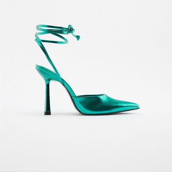 Zara Metallic Lace up High Heels - Picture 2 of 10